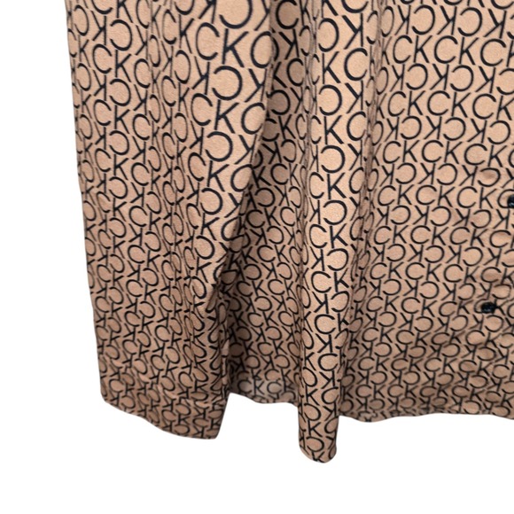 Calvin Klein Top Womens XL Tan CK Logo Button Up Blouse Roll Tab Sleeve - Picture 3 of 7